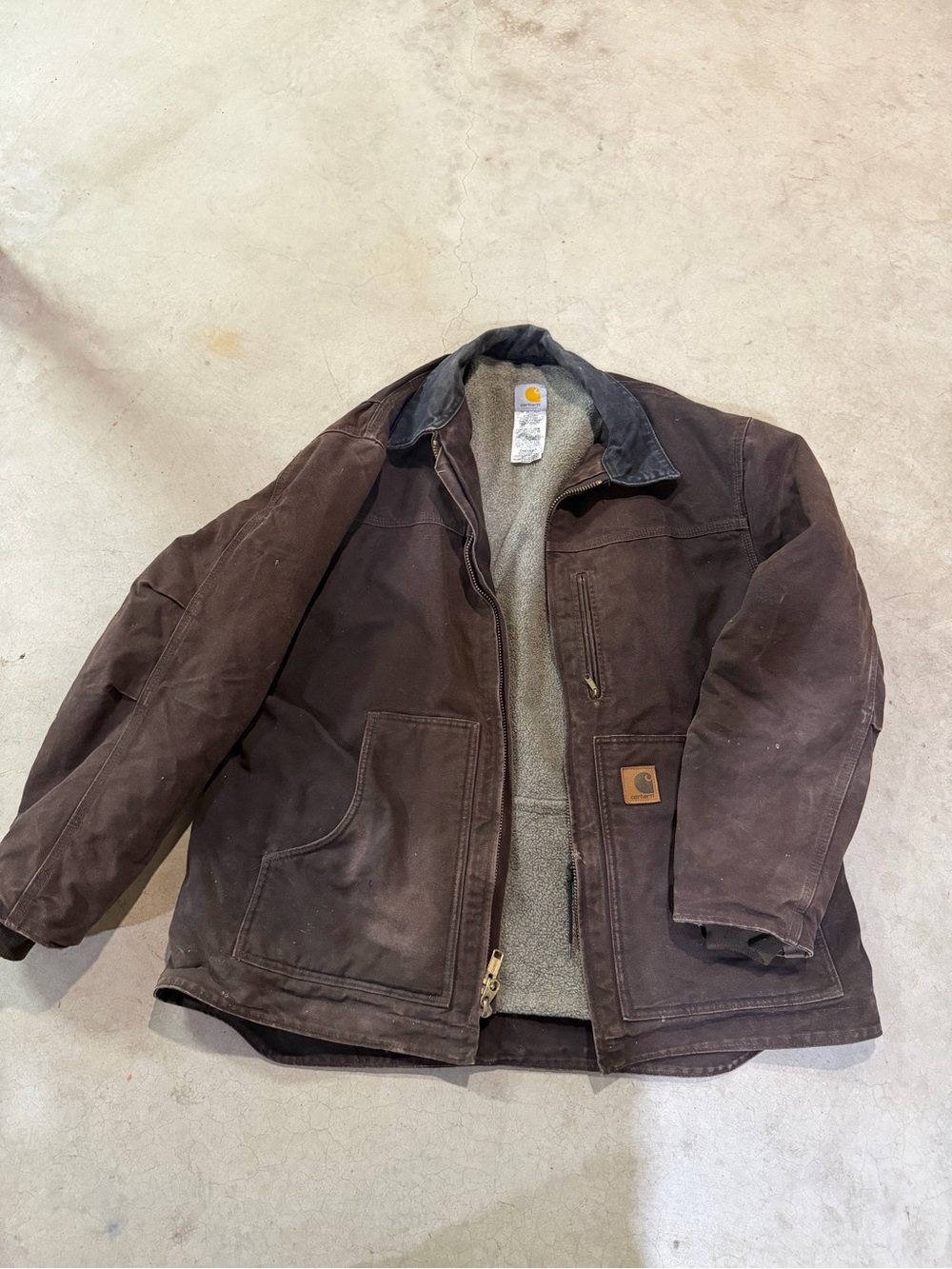 Vintage Carhartt C61 DKB Sandstone Ridge Coat Brown Sherpa Lined